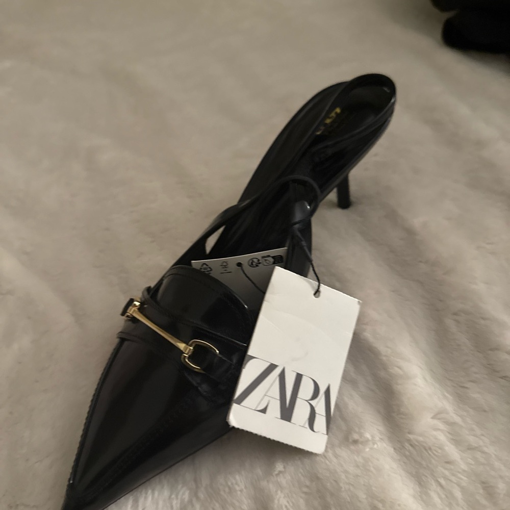 Zara Elegant Black Heels with Gold Detail